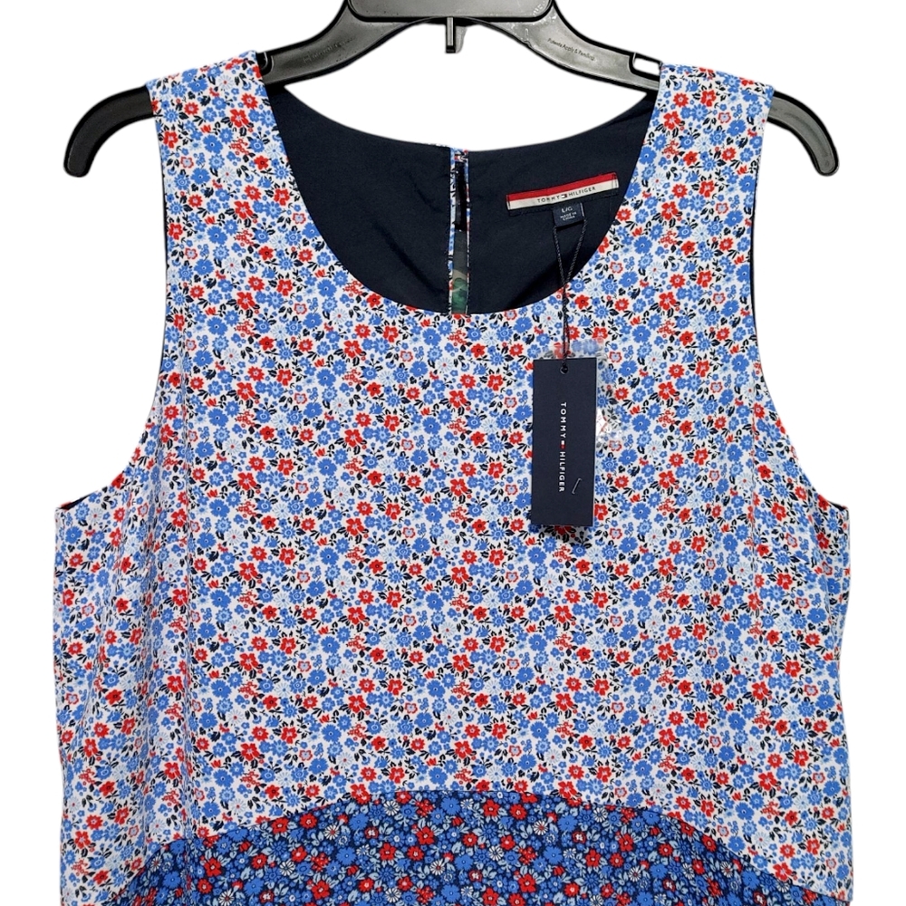 Tommy Hilfiger Blue Floral Sleeveless Fit & Flare Dress Women's Size Large NWT - Picture 4 of 11